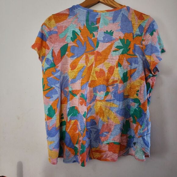 Joie Tropical Print Short Sleeve Linen Women's Multicolored Top Blouse Size 1X - Picture 6 of 7